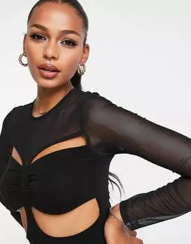 Черное сетчатое боди с вырезами ASOS DESIGN Halloween