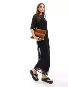 Черное сетчатое платье-футболка ASOS