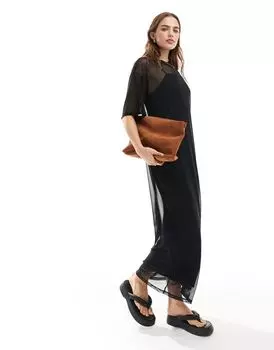 Черное сетчатое платье-футболка ASOS DESIGN