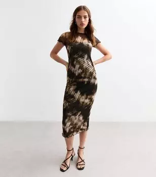 Черное сетчатое платье-миди с абстрактным принтом New Look, черный