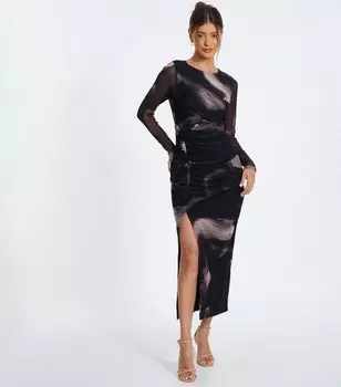 Черное сетчатое платье миди с принтом QUIZ QUIZ, черный