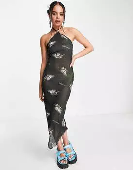 Черное сетчатое платье миди с принтом феи COLLUSION