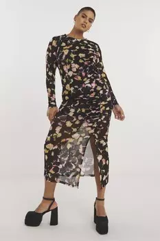 Черное сетчатое платье миди с рюшами Simply Be, черный