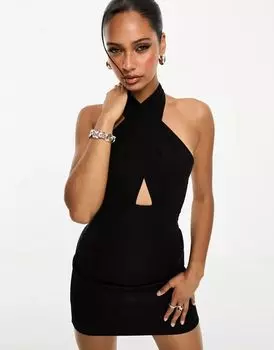 Черное сетчатое платье мини с вырезом на шее ASOS
