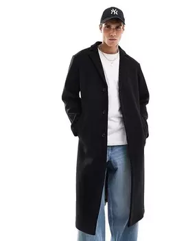 Черное шерстяное пальто стандартного кроя ASOS DESIGN