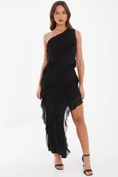 Черное шифоновое асимметричное макси-платье QUIZ Clothing
