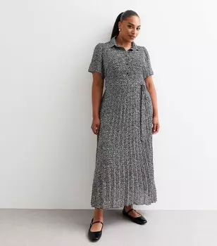 Черное шифоновое платье миди со складками Curves с абстрактным принтом New Look, черный