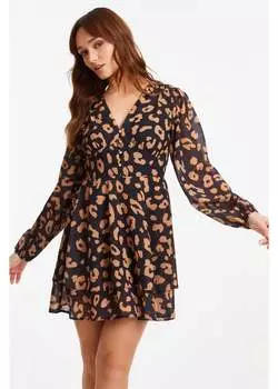 Черное шифоновое платье с плиссированной юбкой с животным принтом Quiz