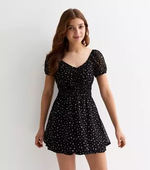 Черное шифоновое платье-юбка с принтом Ditsy для девочек New Look, черный