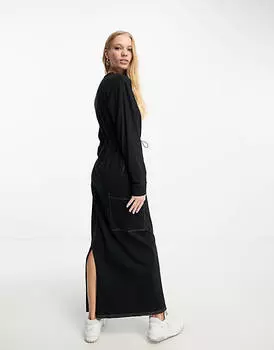 Черное спортивное платье макси с длинными рукавами ASOS DESIGN
