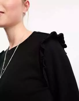 Черное спортивное платье с оборками и рукавами New Look