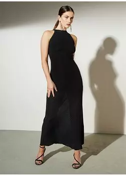 Черное стандартное женское платье с великолепным воротником BBSP23FKD003 Brooks Brothers, черный