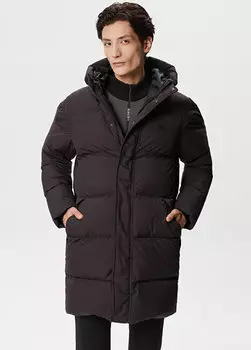 Черное стеганое мужское пальто с капюшоном Lacoste