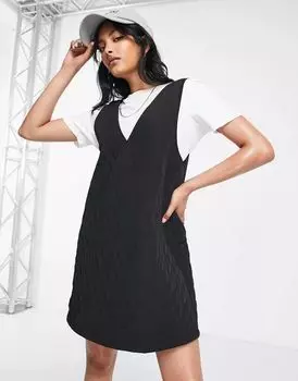 Черное стеганое нейлоновое платье мини ASOS