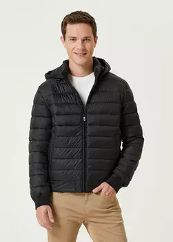 Черное стеганое пальто с капюшоном Beymen