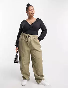 Черное суперэластичное боди с длинными рукавами и запахом Threadbare Plus