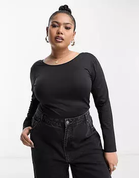 Черное суперэластичное боди с овальной спинкой Threadbare Plus