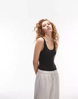Черное супермягкое боди без рукавов Topshop