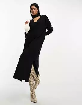 Черное супермягкое платье-свитер миди с колье и длинными рукавами ASOS