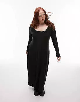 Черное супермягкое приталенное платье миди с длинными рукавами Topshop Curve