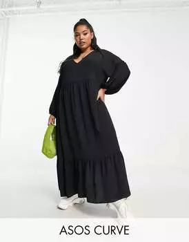 Черное свободное платье ASOS DESIGN Curve Chuck on