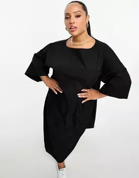 Черное свободное платье-футболка миди из поплина ASOS DESIGN Curve