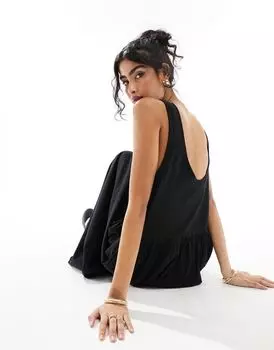 Черное свободное платье макси без рукавов и с глубоким вырезом на спине ASOS DESIGN