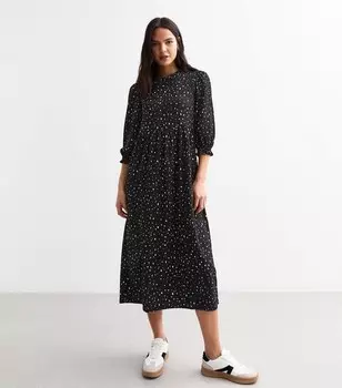 Черное свободное платье-миди с жатым эффектом New Look, черный