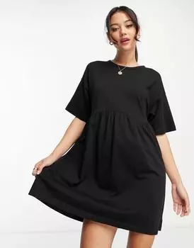 Черное свободное платье мини с короткими рукавами и швами ASOS DESIGN