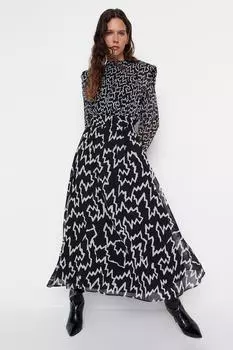 Черное тканое платье макси на подкладке с узором, ограниченное издание TWOAW21EL1445 Trendyol, черный