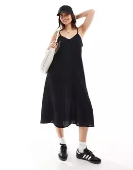 Черное тканое платье миди на бретельках с v-образным вырезом Vero Moda