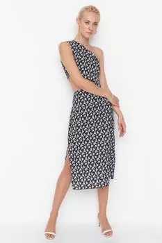 Черное тканое платье на одно плечо Trendyol, черный