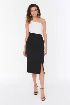 Черное тканое платье на одно плечо Trendyol, черный