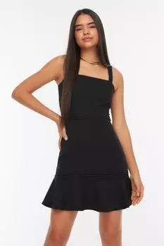 Черное тканое платье с бретелями Trendyol, черный