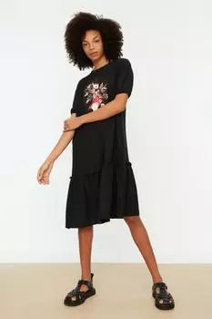 Черное тканое платье с короткими рукавами TWOSS21EL4152 Trendyol, черный