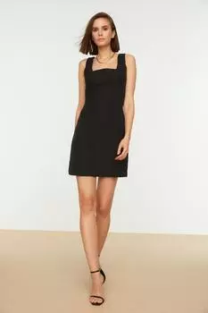 Черное тканое платье с квадратным воротником TWOSS21EL1316 Trendyol, черный