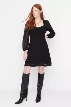 Черное тканое платье с лифом Trendyol, черный