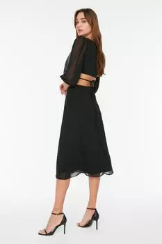 Черное тканое платье с открытой спиной Trendyol, черный