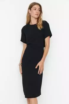 Черное тканое платье с открытой спиной Trendyol, черный