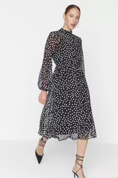 Черное тканое платье в горошек Trendyol, черный
