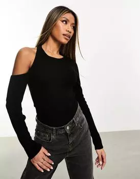 Черное трикотажное боди с вырезами ASOS DESIGN