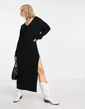 Черное трикотажное платье-джемпер с v-образным вырезом ASOS DESIGN