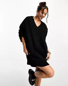 Черное трикотажное платье-джемпер с v-образным вырезом ASOS DESIGN