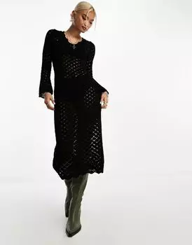 Черное трикотажное платье макси с длинными рукавами ASOS