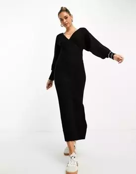 Черное трикотажное платье макси с запахом River Island