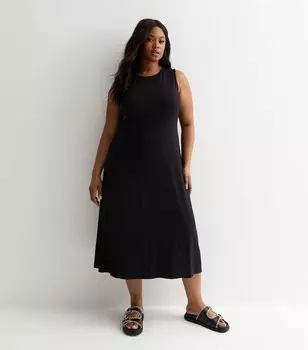 Черное трикотажное платье миди Curves New Look, черный