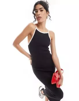 Черное трикотажное платье миди с бретелями на спине ASOS