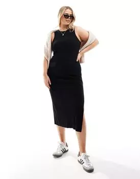 Черное трикотажное платье миди с открытой спиной-борцовкой ASOS DESIGN Curve