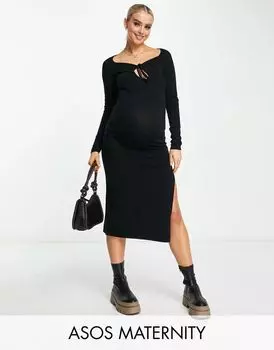 Черное трикотажное платье миди с перекрещенными бретелями ASOS DESIGN Maternity