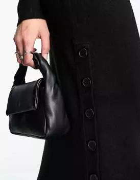 Черное трикотажное платье миди с пуговицами French Connection